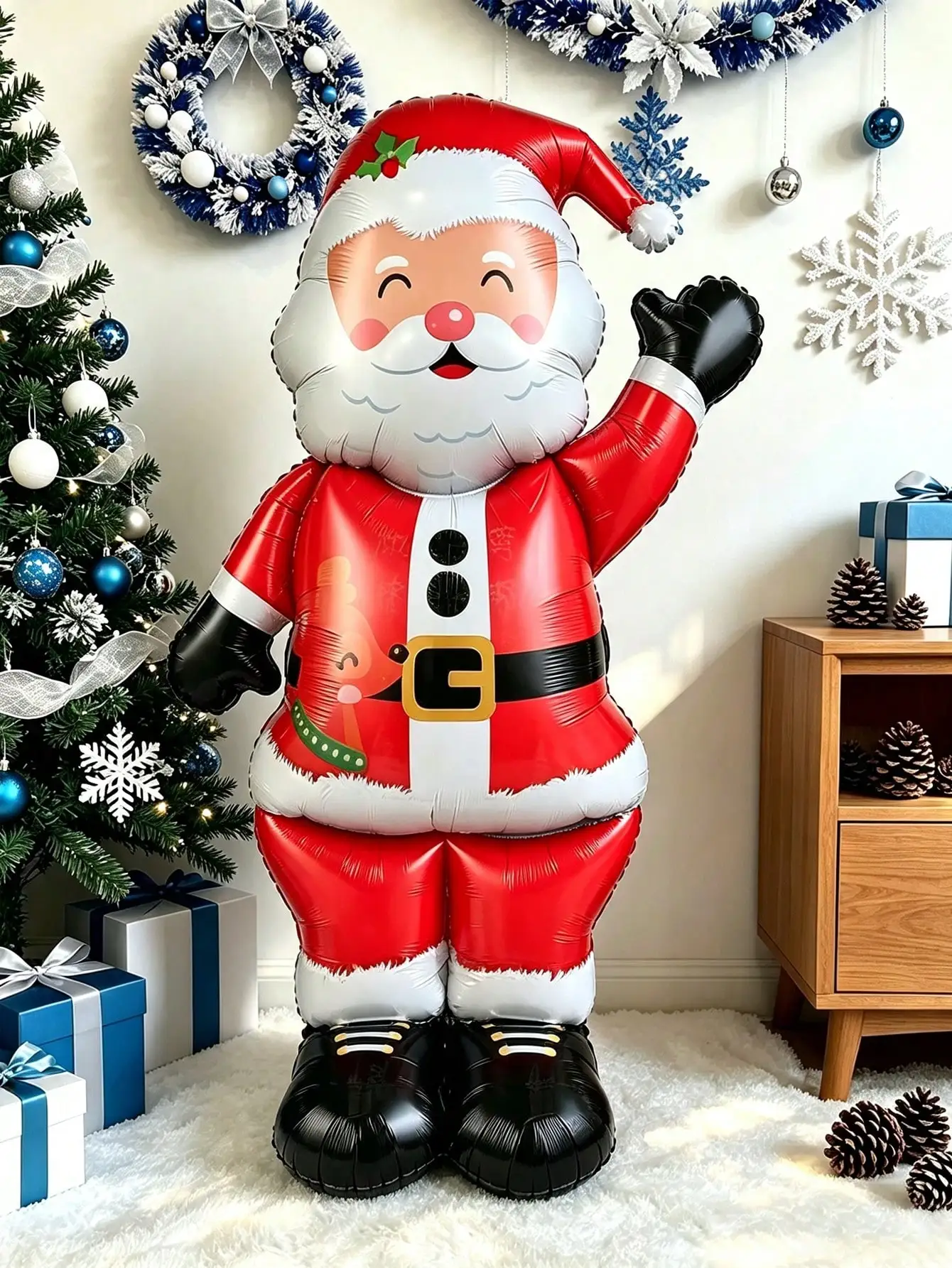 1PC 157.48cm Giant Standing Squinting Santa Claus Aluminum Foil Balloon, Christmas Party Decoration, Holiday Atmosphere, Indoor, Room Decor, Christmas Gift