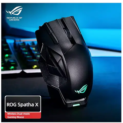 ASUS ROG Spatha X Kabellose Gaming-Maus, 12 programmierbare Tasten, 19.000 DPI, Push-Fit-Hot-Swap-Schalter