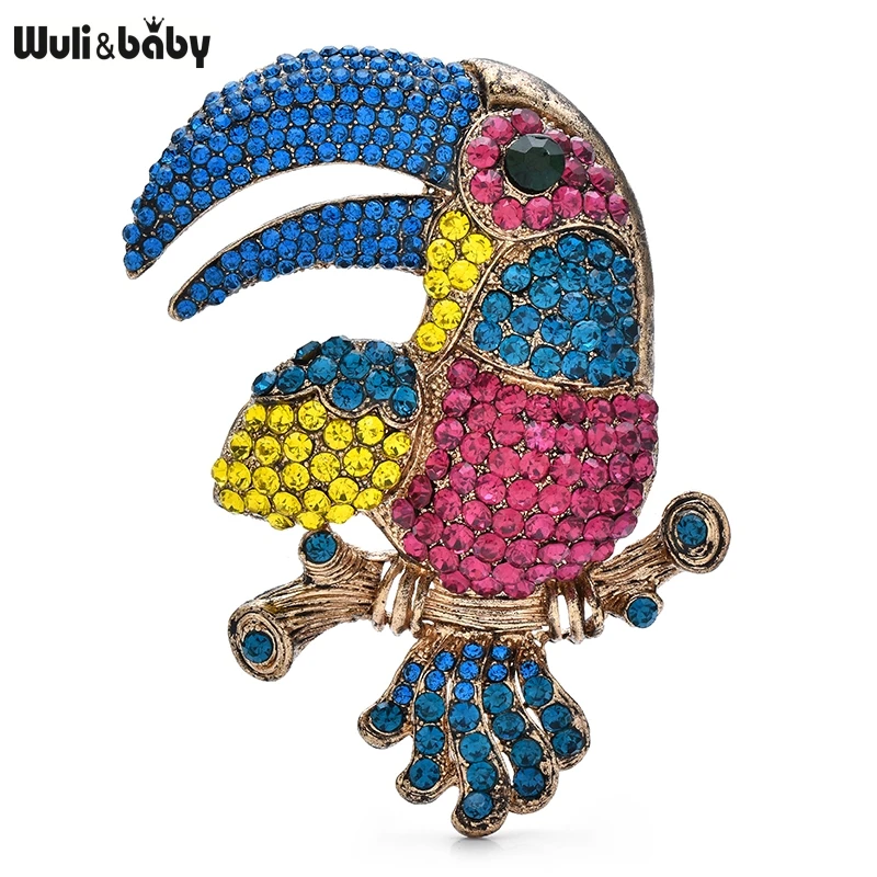 

Wuli&baby Big Size Heavy Parrot Brooches Full Rhinestone Animal Bird 2 Colors Pin For Women Jewelry Accessory For Coat