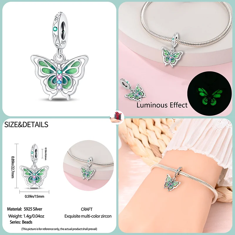 New 925 Sterling Silver Glowing Fawn Butterfly Lantern Apple Charm Beads Suitable for Pandora Original Bracelet DIY Jewelry Gift