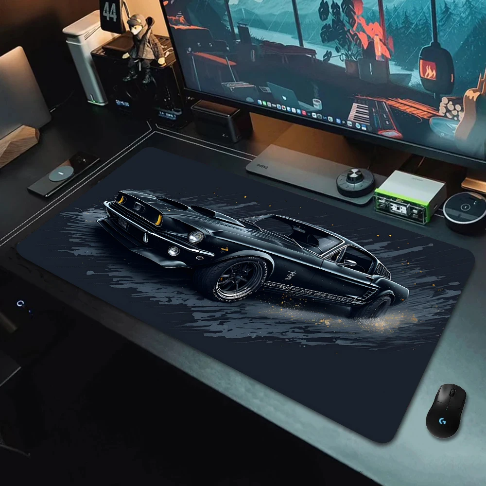 Black Mustang Leather Mouse Pads Cool Car Large Computer Office Game Table Mats XXL Anti-slip HD Gaming Keyboard Pad Desk Mat