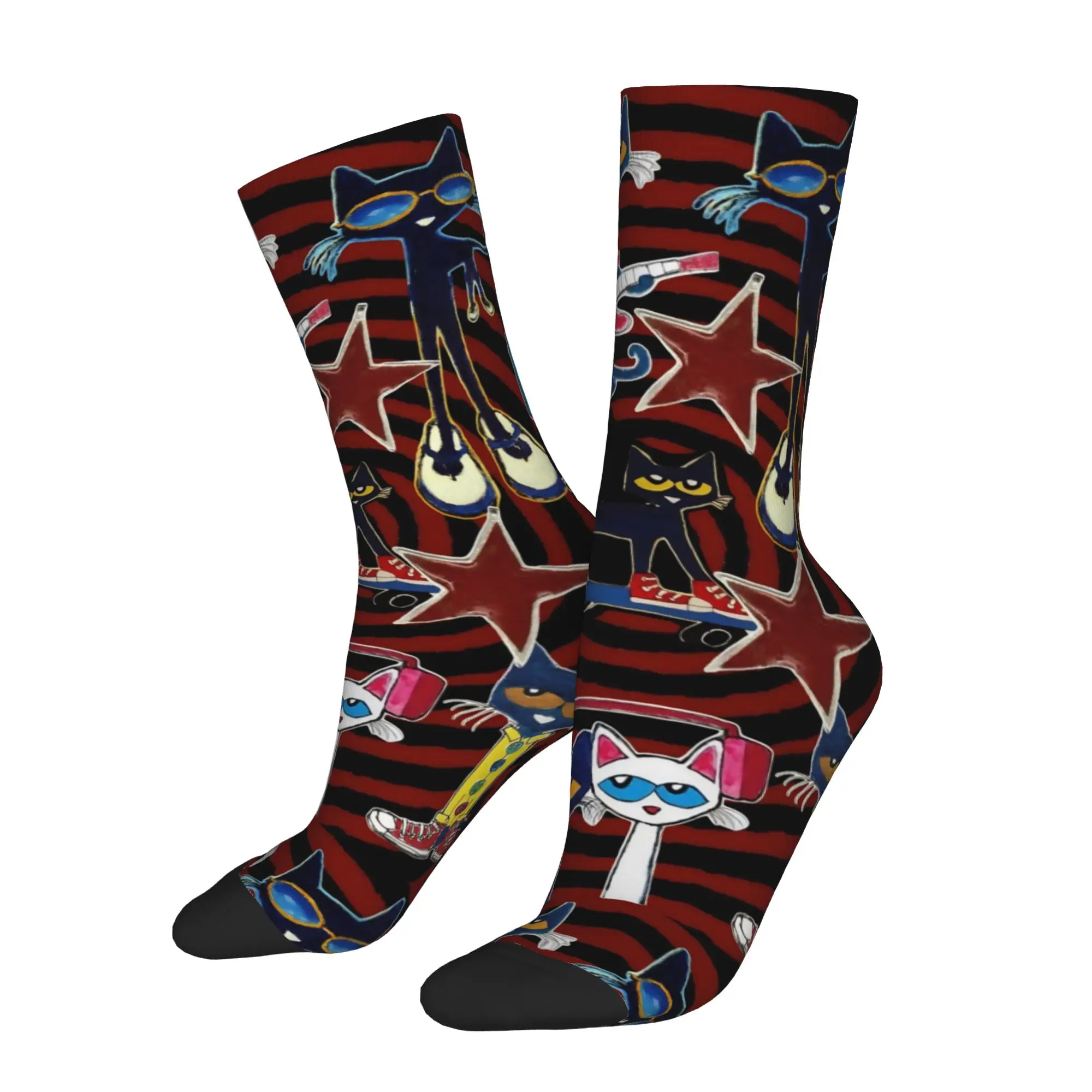 Pete The Cat Cartoon Socks Men Women Polyester Funny Happy  Socks Novelty Spring Summer Autumn Winter Middle Tube Stockings Gift