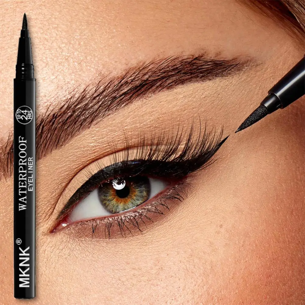 Waterproof Liquid Eyeliner Ultra-Fine Brush No-Skip Finish Satin Formula Eyeliner Black, Vegan F4Q9