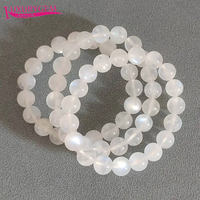 6mm 8mm 10mm Natural Blue Moonstone Stone Smooth Round Beads Handmade Elasticity Bracelets Jewelry 1Pcs 18-19cm aw109