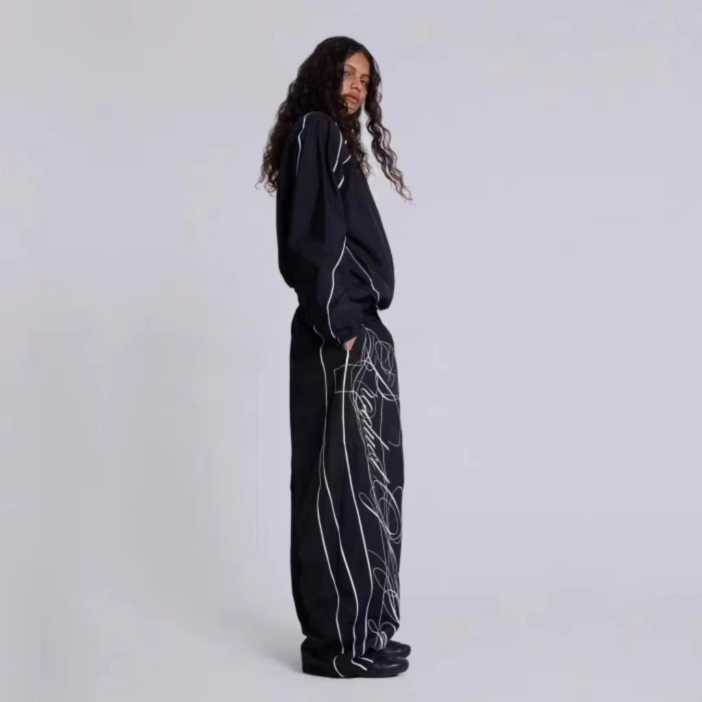 Y2K 하라주쿠 스트라이프 라인 새로운 패션 트렌드 힙합 고딕 스웨트팬츠 남녀 공용 빈티지 루즈 캐주얼 와이드 레그 스포츠 팬츠
