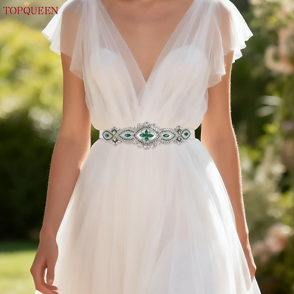 

TOPQUEEN новый стеклянный пояс со стразами, свадебный пояс, пояс для свадебного платья, аксессуар на талию ко Дню святого Валентина, пояс из атласной ленты S311