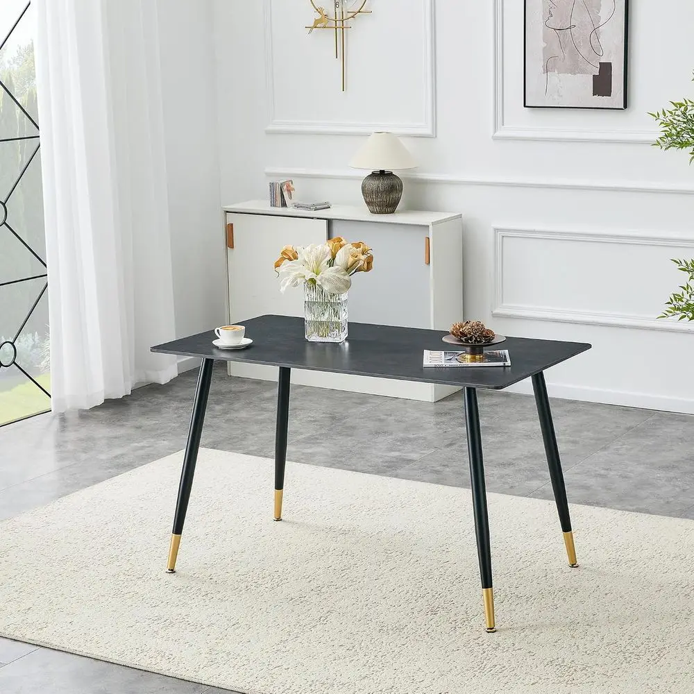 

Black Stone Top Dining Table with Metal Legs for Small Spaces - Kitchen & Dining Room