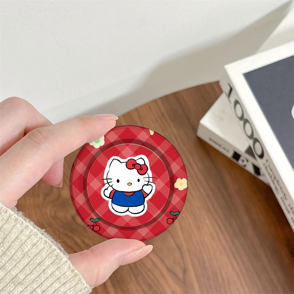 Red checkered cute HelloKitty pattern magnetic retractable phone holder MagSafe portable magnetic holder birthday gift