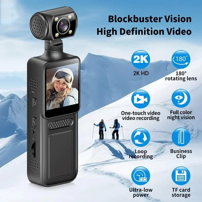 2K Ultra HD Handheld Mini Camcorder Portable 180° Rotatable Vlog Wifi Sports Camera Handheld Video Recorder Cycling Recorder