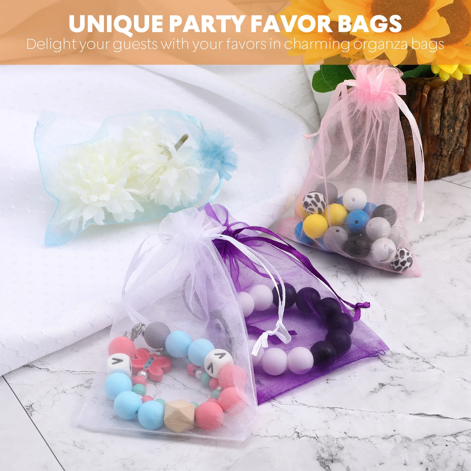 

50Pcs Organza Bags Drawstring Goodie Pouches Elegant Design for Wedding Party Favor Bags Gift Organza Bag Goodie Bag