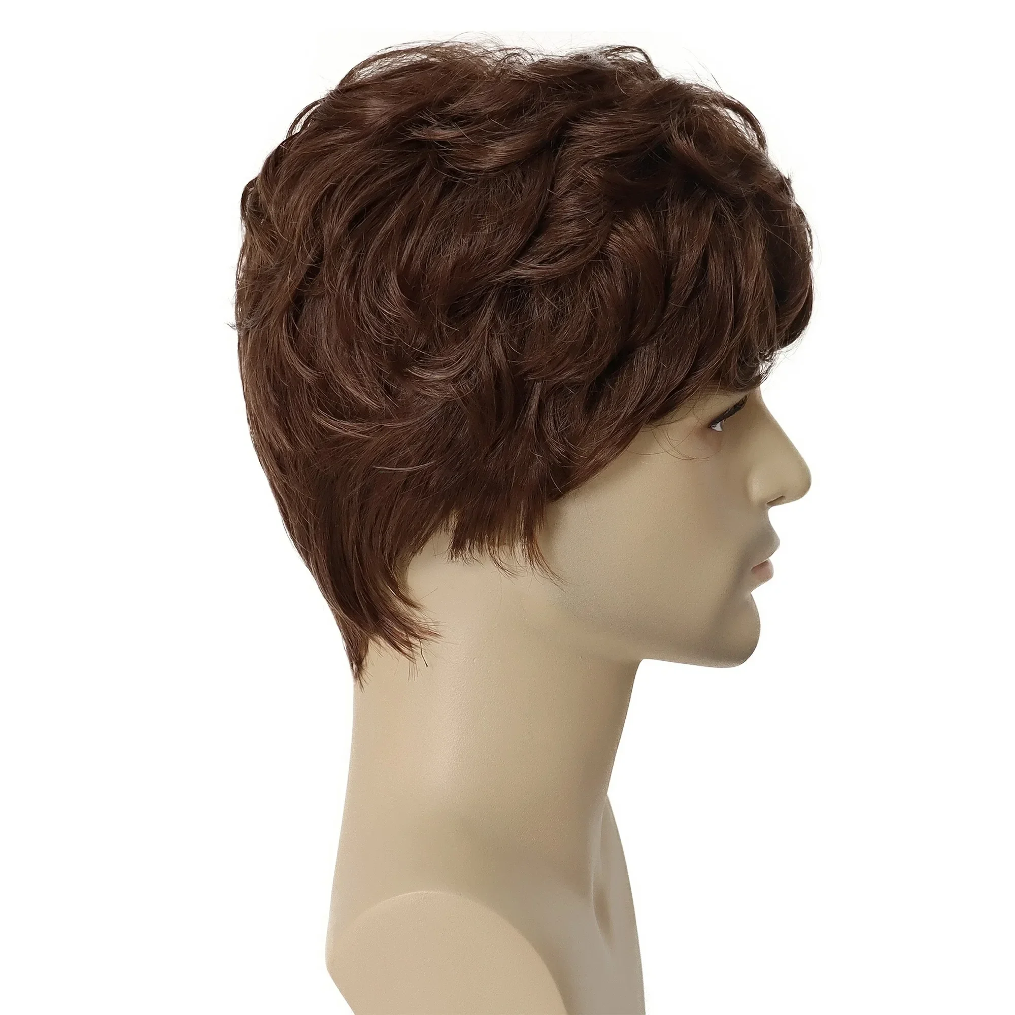 GNIMEGIL Synthetic Wigs for Men Short Brown Wig Curly Hair for Man Guy Natural Wig Curly Korean Hairstyles Brunette Boy Wigs