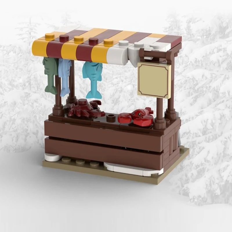 Medieval Castle Model MOC Building Bricks Market Fish Stall Modular Technology Gifts Holiday Assemble Children Toys Suit