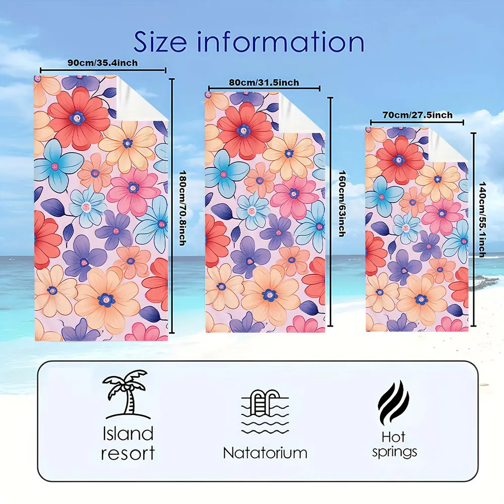 Strandtücher mit buntem Blumenmuster, ultraleicht, schnell trocknend, super saugfähig, unverzichtbar für den Sommer, schnell trocknendes Handtuch für den Strand