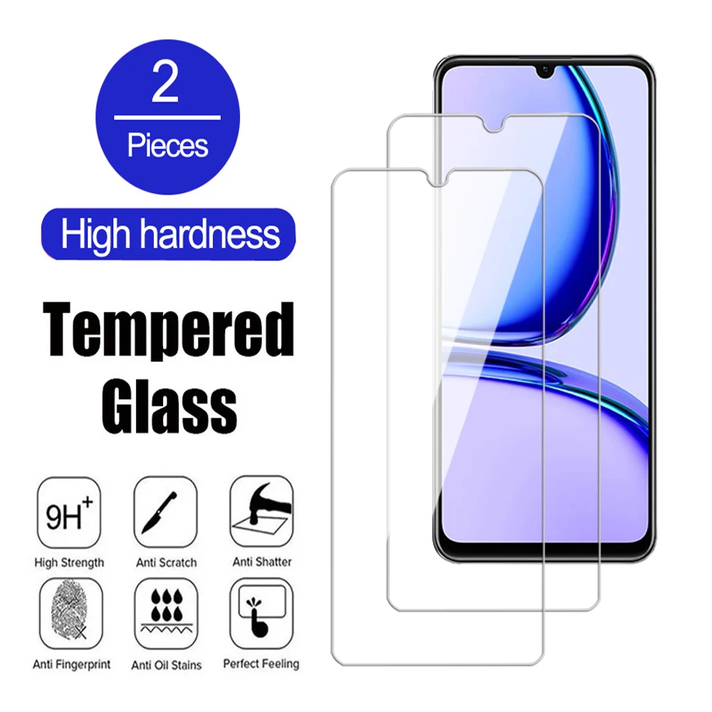 2Pcs Transparent Tempered Glass For Realme C20 C21 C25 C30 C31 C33 C35 C51 C53 C55 Screen Protector C25s C30s Protective Film