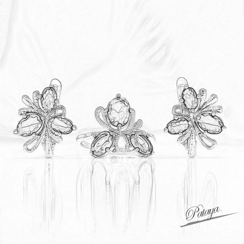 PATAYA New Flower Style Natural Zircon Women Sets 585 Rose Gold Color Dangle Earrings Wedding Party Fine Fashion Jewelry Set