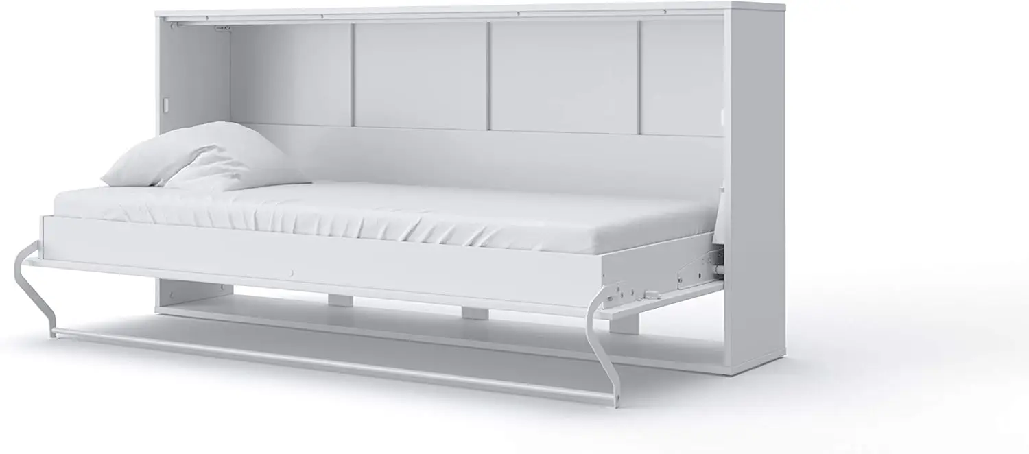 Contempo Horizontal Wall Bed, European Twin Size With A Cabinet On Top (White/White)