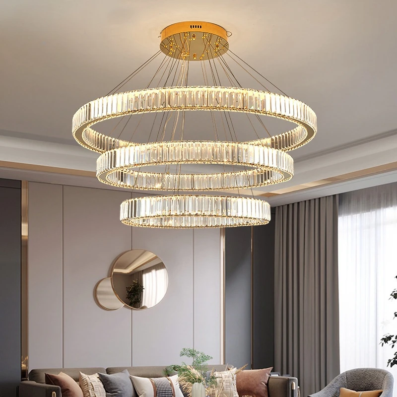 

Luxury Circular Crysta LLED Chandelier Duplex Living Room Master Bedroom Dining Hall Hanging Lamp House Decor Lighting Fixtures