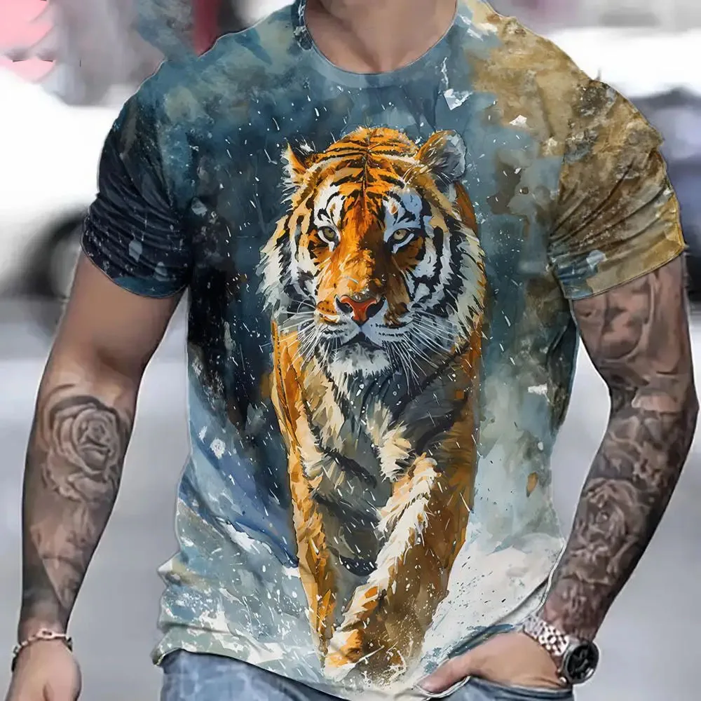 

Tiger T-Shirt For Men 3D Animal 3D Print Men's Shirts Short Sleeve Tops Casual Loose Tee Shirts Streetwear for Men Clothin