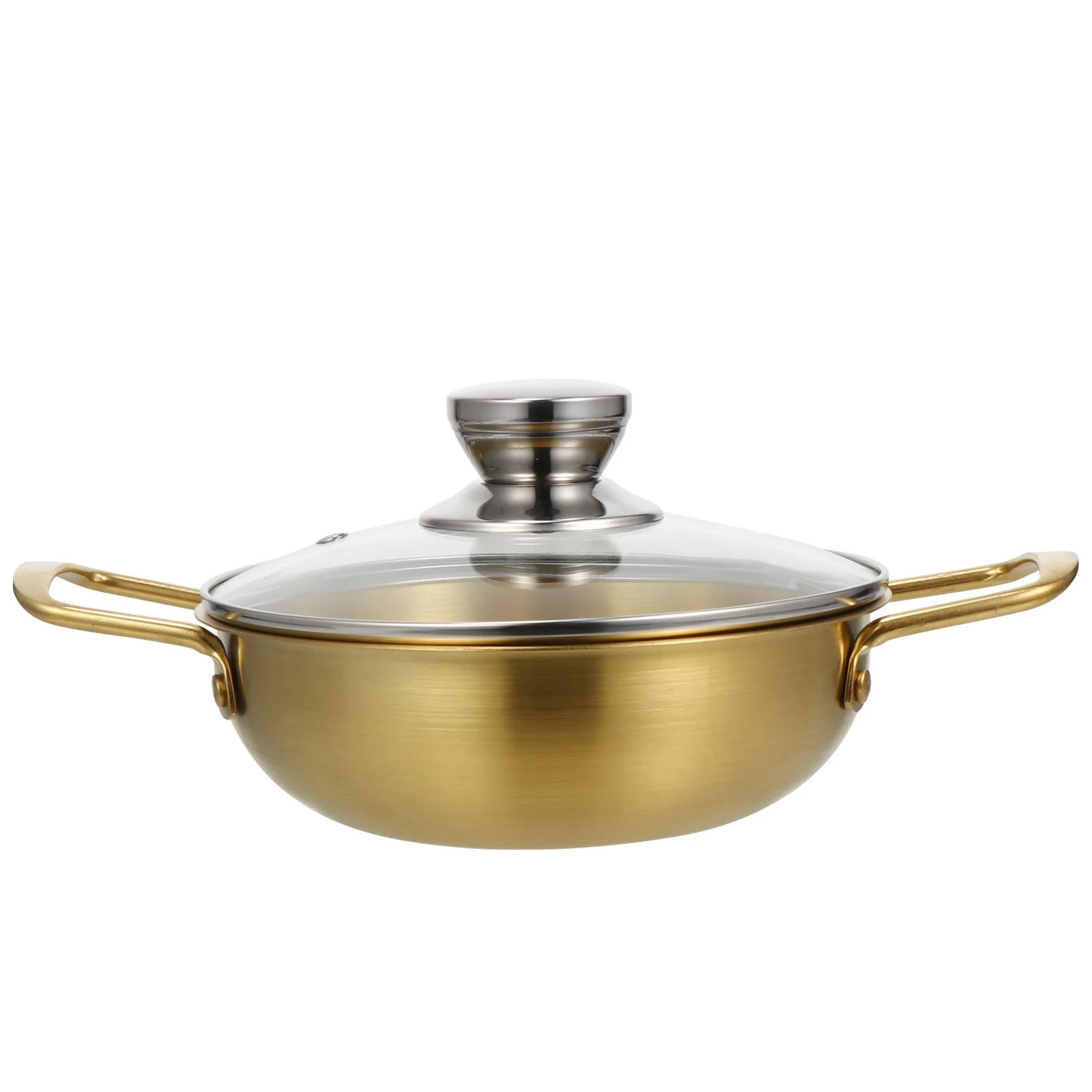 1 مجموعة الذهبي وعاء رامين من الفولاذ المقاوم للصدأ مع غطاء بكلتا الأذنين المخزون غير عصا مقلاة الطبخ الثقيلة لاستخدام المطبخ العلوي للموقد