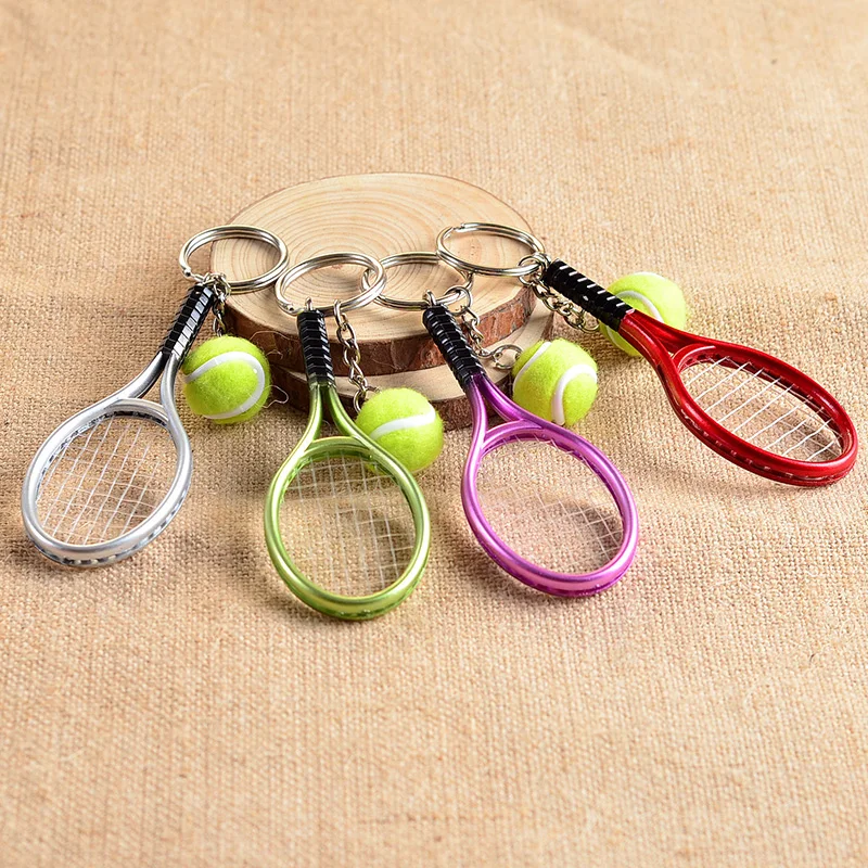 Simulation Tennis Racket Keychain Pendant Mini Badminton Sports Key Chain Bag Car Pendant Keyring Souvenir Gifts Accessories