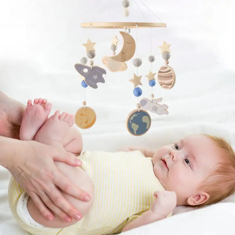 

Mobile For Crib Wooden Nursery Ornaments 360 Degree Rotating Space Pattern Crib Mobile For Calming Visual Stimulation Play