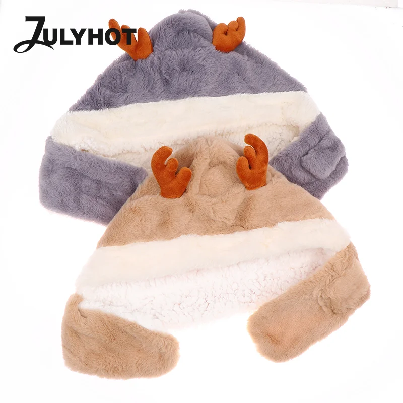 

Cartoon Children's Hat With Scarf Full Cover Earflap Hood Warm Ear Protection Cap Plush Warm