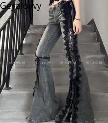 Heavy Industry Chain Decoration Loose Baggy Jeans Women's High Waist Casual Cotton Stretch Denim Pants 2025 Autumn New Trousers