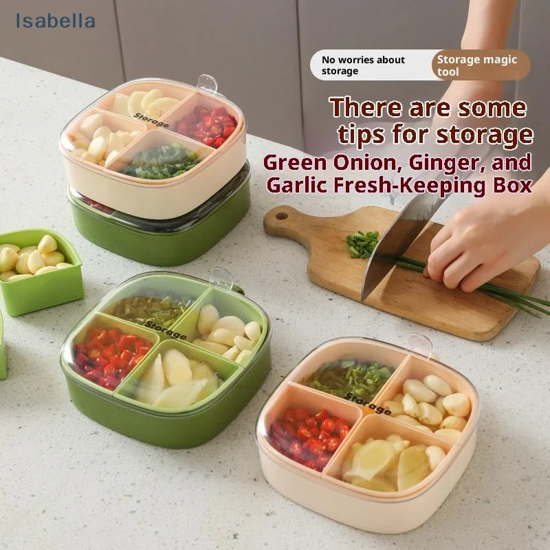Caja de conservación para cebolla, ajo y jengibre, separador para refrigerador y congelador, sin olor, caja de almacenamiento para cocinar, sellada con drenaje