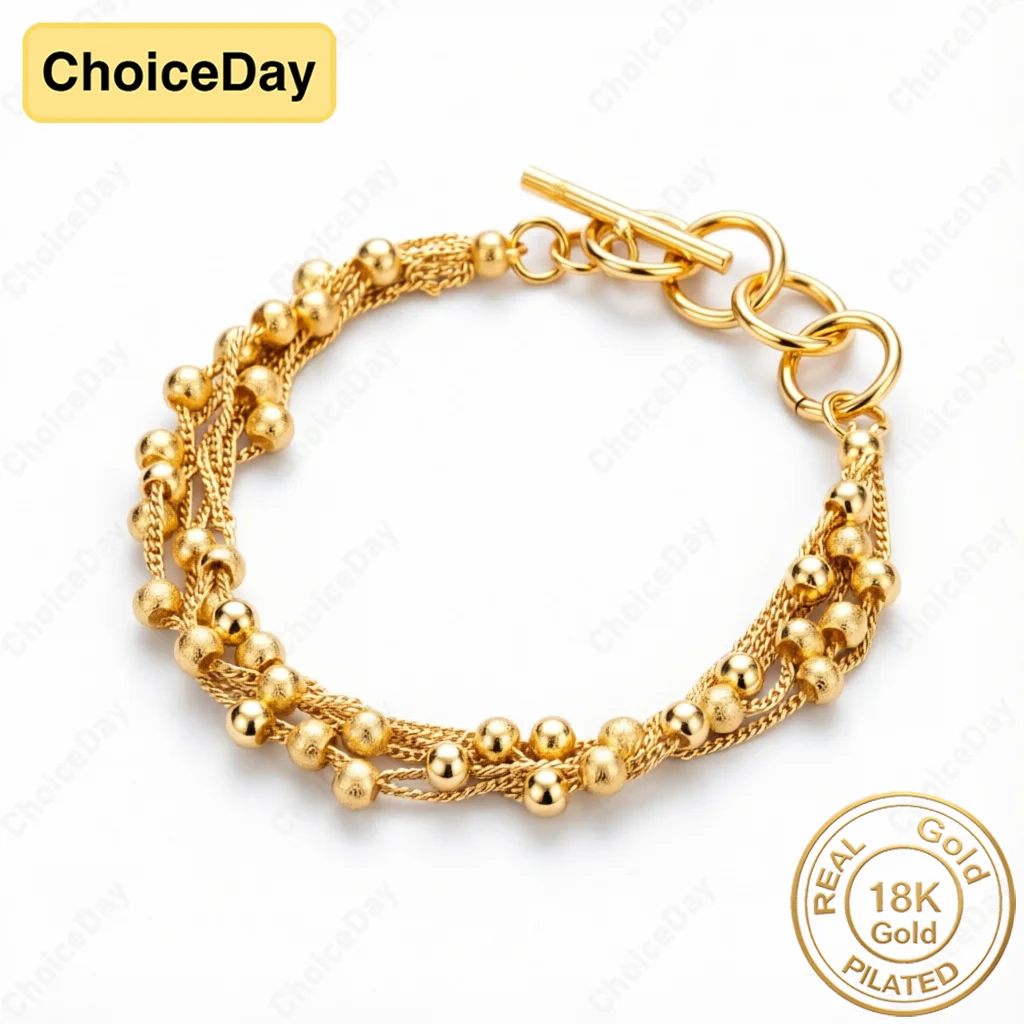 18K Gold Plated Exquisite Ball Beads OT Buckle Braided Bracelet Women Fashion Gift Wedding Party Jewelry Accessories