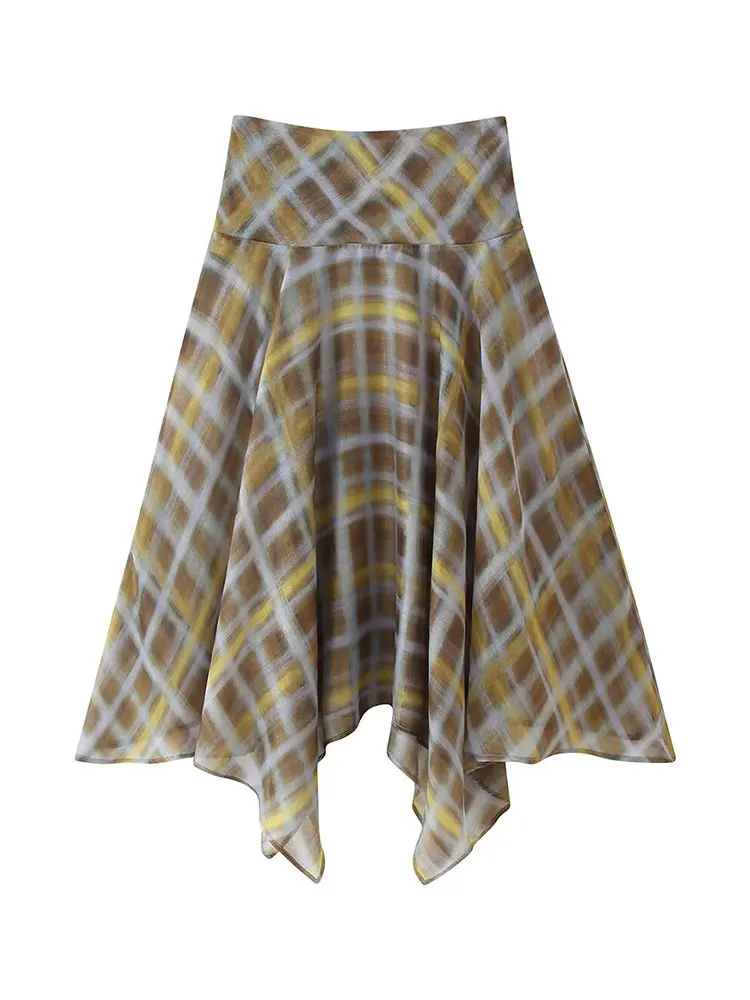 HH Women Fashion Plaid Skirts Suits Casual Loose Scarf Collar Cape Blouse Tops High Waist Midi Skirt 2026 Trend High Street Sets image 6
