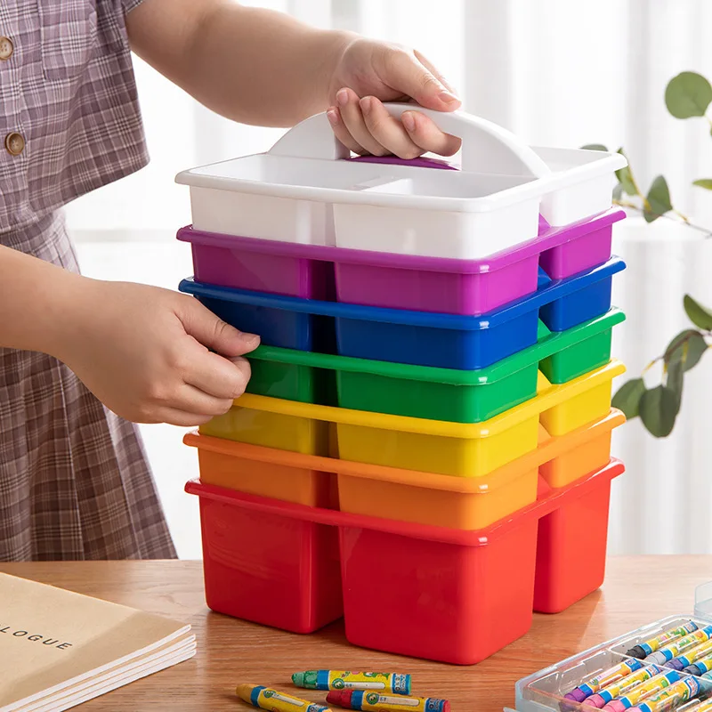 3 Grids Plastic Portable Compartment Box Early Education Kindergarten Classroom Tools Painting Brush Stationery Storage Basket