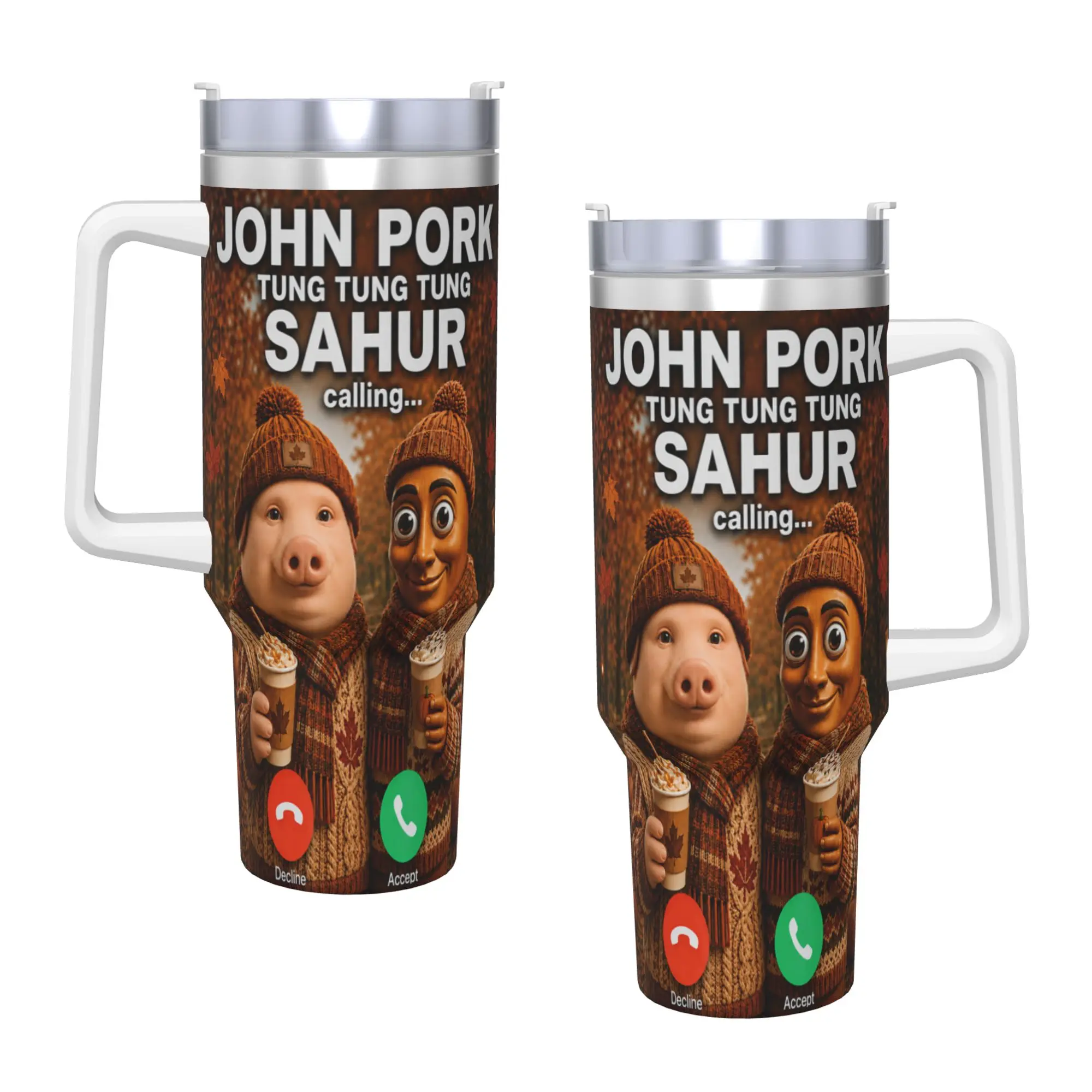 Stainless Steel Tumbler John Pork Tung Tung Tung Sahur Calling Fall Meme Brainrot Coffee Mug Portable Cold and Hot Car Mugs