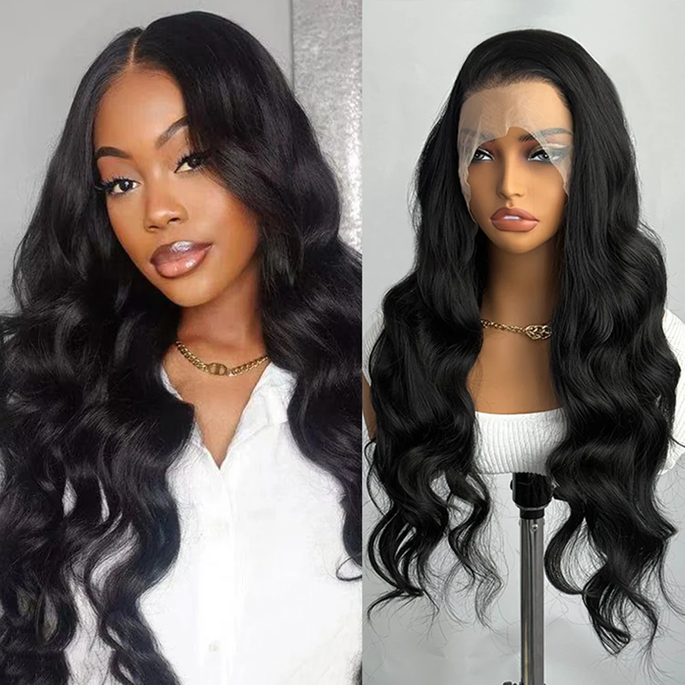 

Black Lace Wig Long Deep Body Wave 13x4 Glueless Synthetic Hair Lace Front Wigs for Women Heat Resistant Daily Use Cosplay Wigs