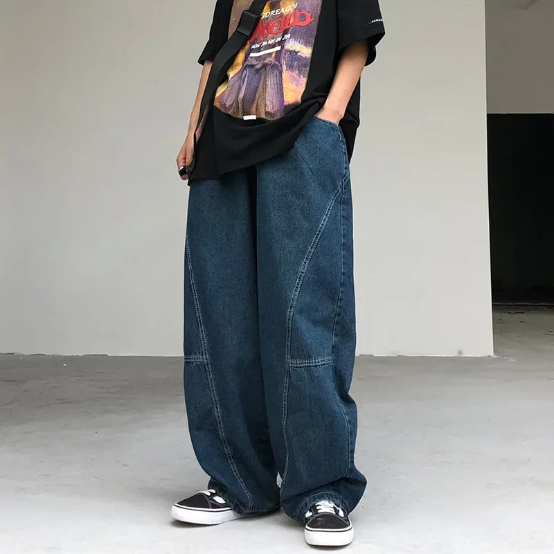 

New Wide Leg Pants Men's Fashion Baggy Solid Color Stitching Trousers Harajuku Casual Loose Oversize Jeans Men Clothing Y2K