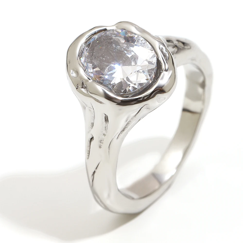 E.B.belle Schlichter Stil, großer Zirkon-Ring, kreativer personalisierter Edelstahl, anlaufgeschützter Charm-Schmuck für Frauen