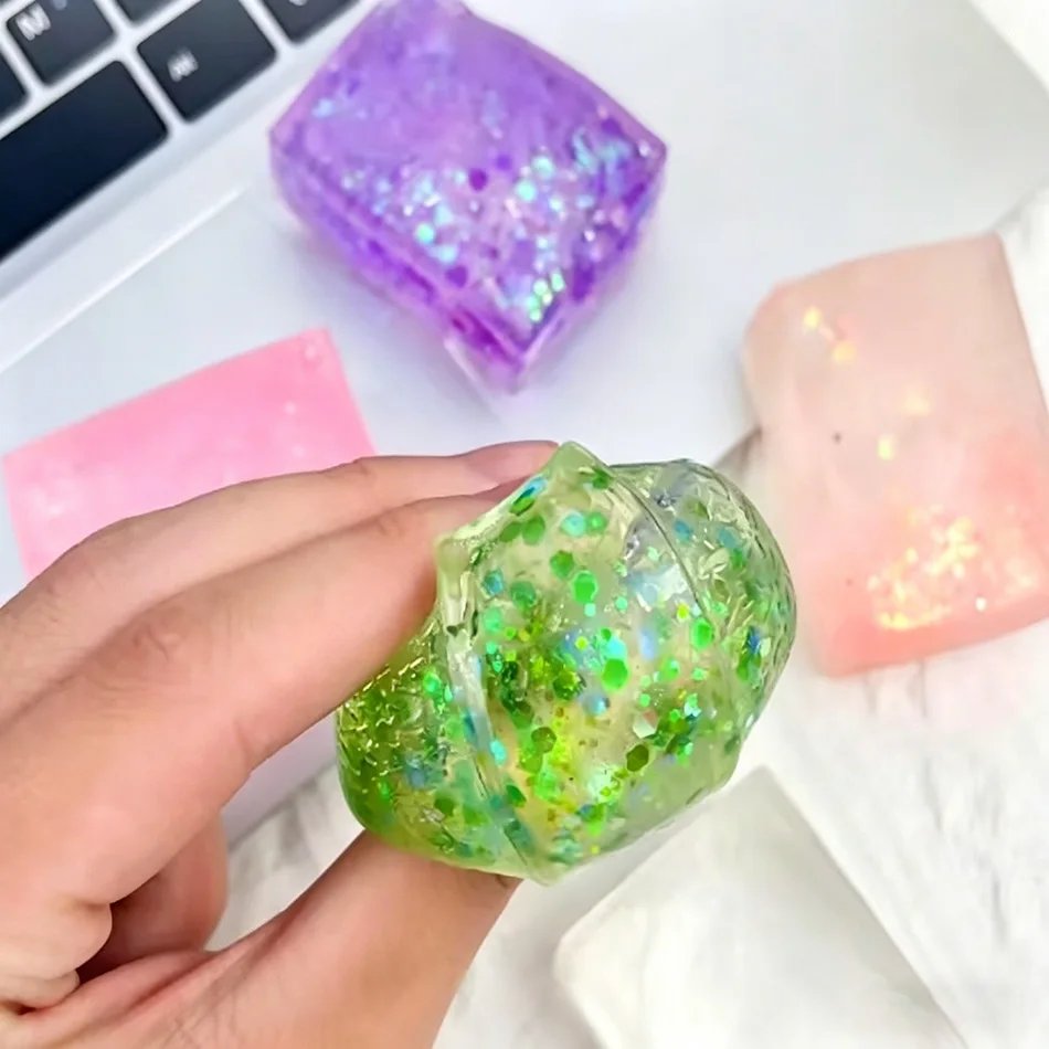 2026 Happy Cube Glitter Ice Cubes Colorful Sensory Fidget Toys for Adults Fun Squeeze Ball Stress Relief Holiday Birthday Gift