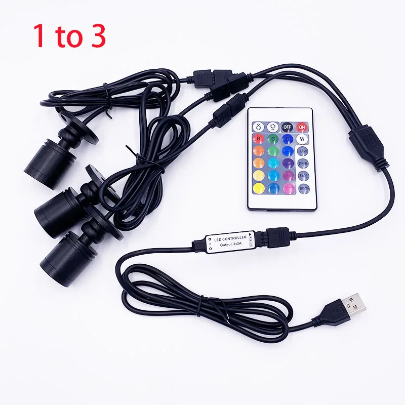 RGB-LED-Strahler, USB, 5 V, dimmbar, Farbe, Mini-Deckenstrahler, 1 W, 3 W, Schaufenstermuster, Schaufensterlicht, Raumdekoration, 1 bis 4 Fernbedienungsset