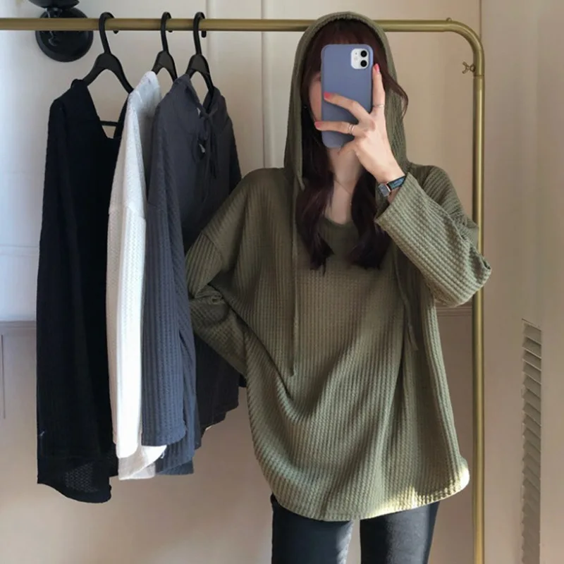 

New Loose And Lazy Style Thin Hooded Sweatshirt Long Sleeved Top