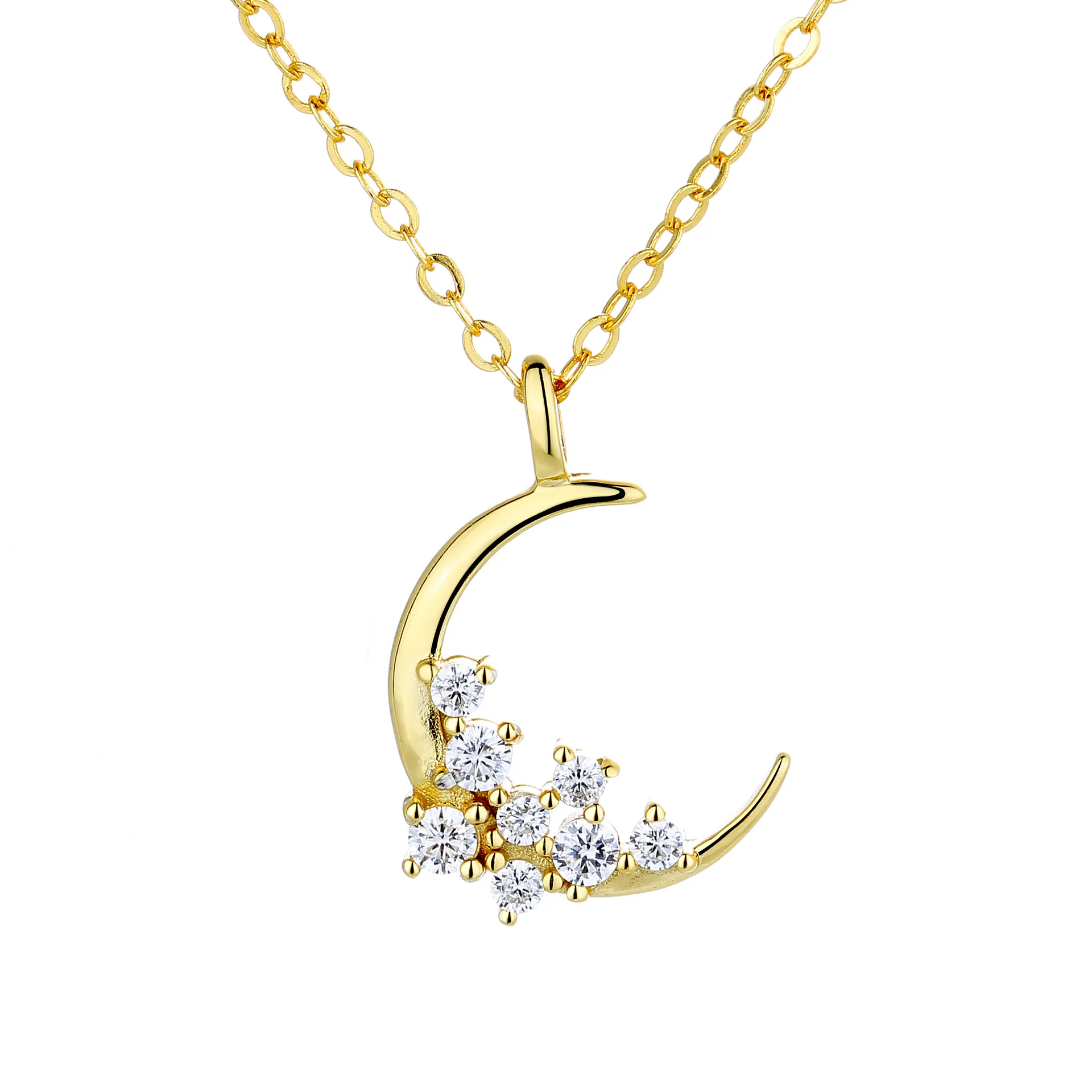 

Women's pure silver star moon collarbone chain diamond pendant with a light luxury and niche design silver jewelry