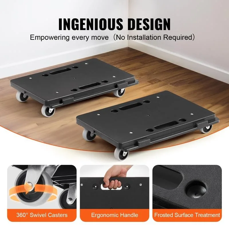 Furniture Dolly, 500 lbs Capacity Each Count, Furniture Mover with Wheels, Portable Moving Rollers 4 Wheels Heavy Duty, Small Flat Dolly Cart with Interlocking for Heavy Furniture, 2 Pack, Black view 4