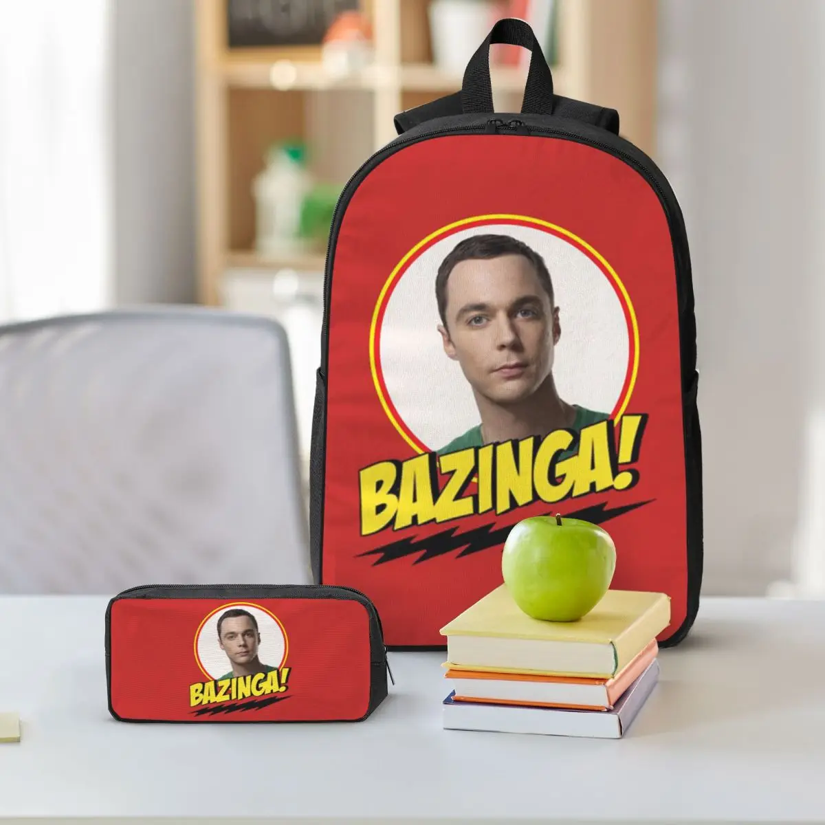 Bazinga The Big Bang Theory Backpack Boys Girls BookBag School Bag Shoulder Bags 3ps Insulated Lunch Bag Pencil Case