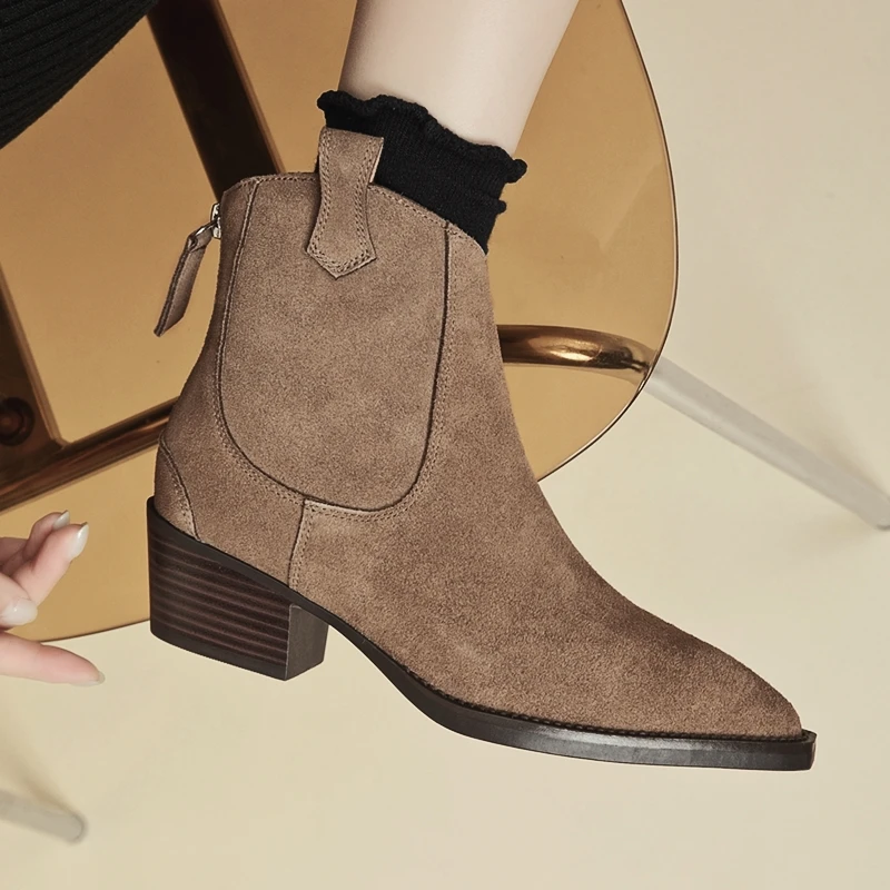 AIYUQI Damen-Stiefeletten 2026, neue Western-Cowboy-Stiefel mit spitzer Zehenpartie und Reißverschluss für Damen, Arbeitsstiefel mit Blockabsatz für Damen – Detail 7