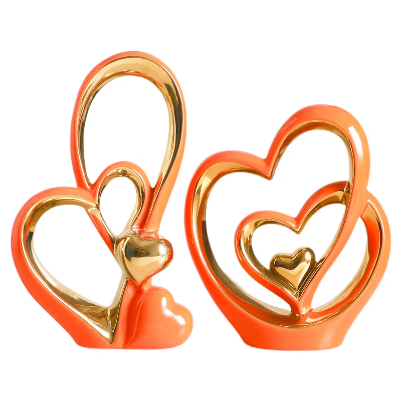 Ceramic Heart Statue Home Decor Entrance Wine Cabinet Desktop Ornament Valentine Birthday Gift