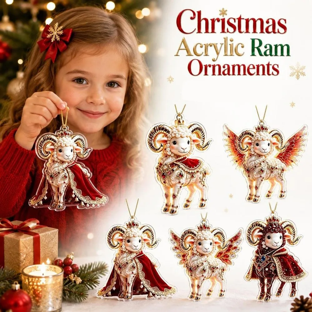 2D Flat Goat Hanging Ornament Set Shining Acrylic Animal Hanging Decoration Simulation Artificial Rhinestone