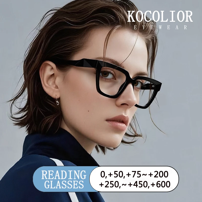 Retro Rivet Acetate Fiber Insert Square Eyeframe Women Optical Prescription Photochromic Anti Blue Ray Computer Reading Glasses