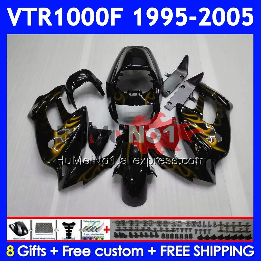 SuperHawk For HONDA VTR1000F VTR1000 67No.80 VTR 1000 F 1000F 1995 1996 1997 1998 1999 Gold flames 2000 01 02 03 04 05 Fairing