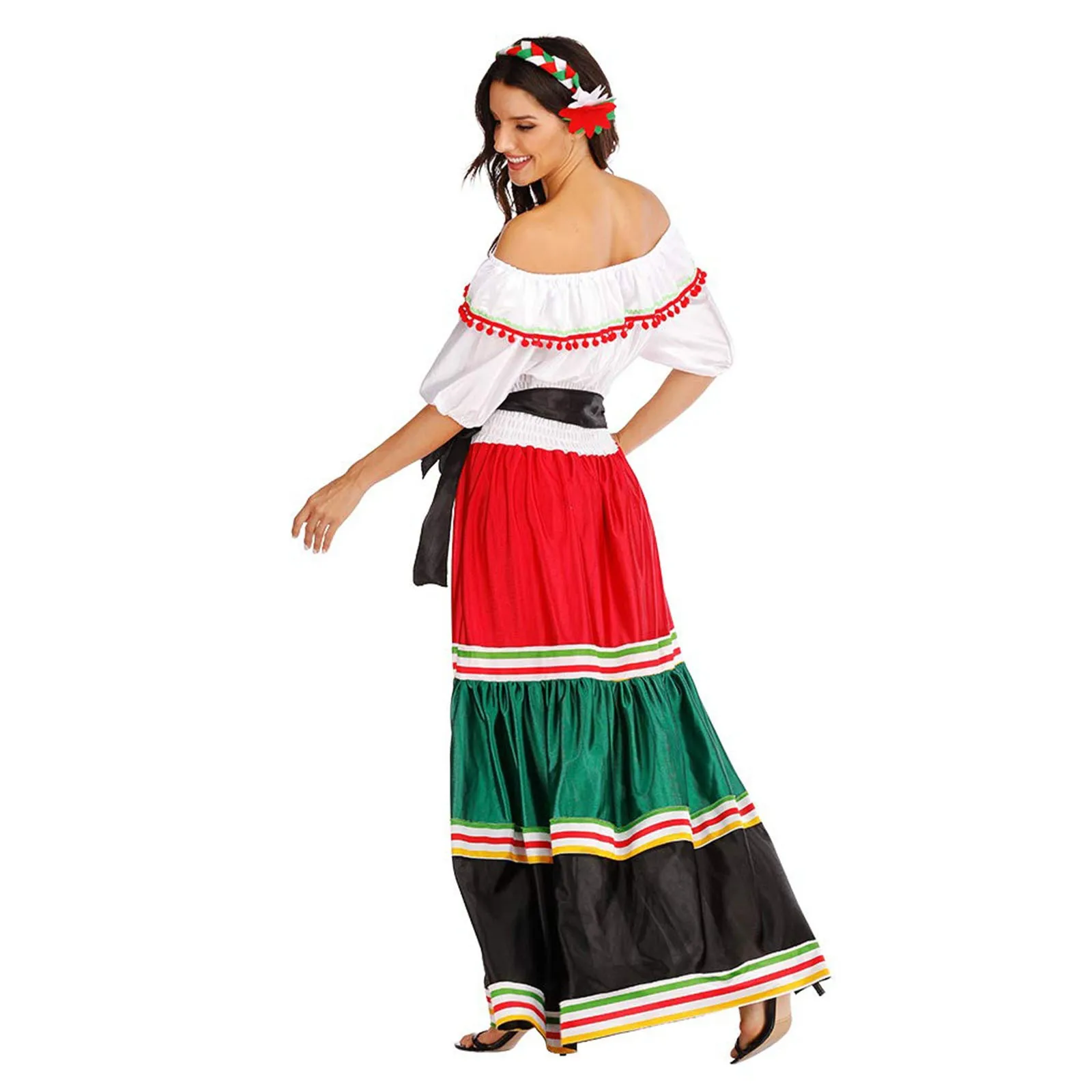 Halloween Costume Mexican Dress Adult Traditional Senorita Dance Elegant Off Shoulder Dresses Casual Summer Color Block Dress