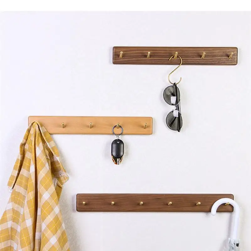 

Brass Wood Hook Wall Hooks Shelf Coat Wall-mounted Storage Rack Holder Decorative Home Hanging Hangers