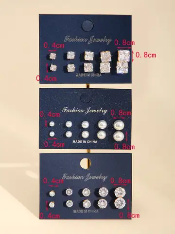 15 Pcs Of Earrings Simple Basic Geometric Type Sixclaw Crystal Zircon Earrings Set Retro Temperament Fake-pearl Earrings