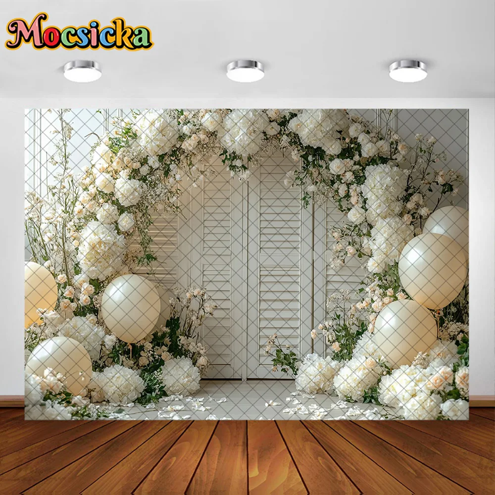 Mocsicka – arrière-plan de photographie, arc de fleurs, décoration murale en bois, arrière-plan pour réception-cadeau pour bébé, nouveau-né, 1er anniversaire, accessoires de Studio de bal